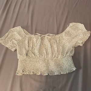 Size S, Sage Green Cheerah Print Cropped, Off The Shoulder Shirt